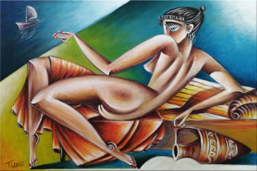 Painting titled "Woman Chillout #M188" by Thomas Lange, Original Artwork, Oil Mounted on Wood Stretcher frame