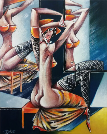 Painting titled "Woman Chillout #M192" by Thomas Lange, Original Artwork, Oil Mounted on Wood Stretcher frame