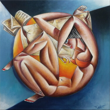 Painting titled "Woman Chillout #M195" by Thomas Lange, Original Artwork, Oil Mounted on Wood Stretcher frame
