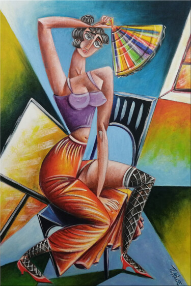 Painting titled "Woman Chillout #M234" by Thomas Lange, Original Artwork, Oil Mounted on Wood Stretcher frame