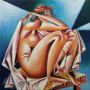 Painting titled "Woman Chillout #M235" by Thomas Lange, Original Artwork, Oil Mounted on Wood Stretcher frame