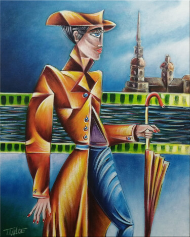 Painting titled "Woman Chillout #M237" by Thomas Lange, Original Artwork, Oil Mounted on Wood Stretcher frame