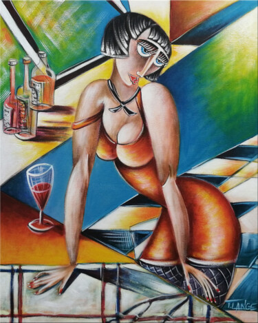 Malerei mit dem Titel "Woman Chillout #M241" von Thomas Lange, Original-Kunstwerk, Öl