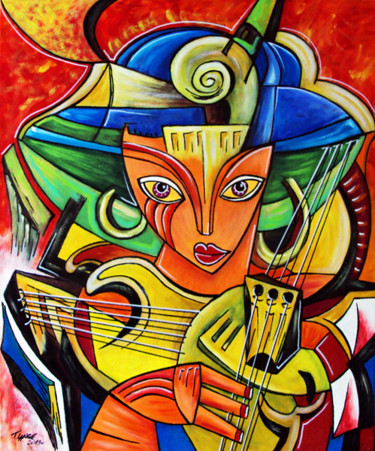 Картина под названием "Musical woman" - Thomas Lange, Подлинное произведение искусства, Акрил