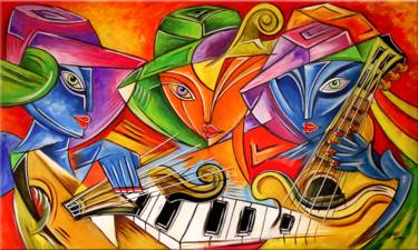 Картина под названием "Musical trio" - Thomas Lange, Подлинное произведение искусства, Акрил