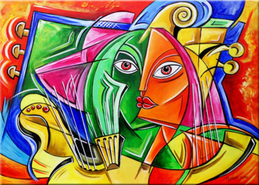 Painting titled "Duo musical" by Thomas Lange, Original Artwork, Acrylic