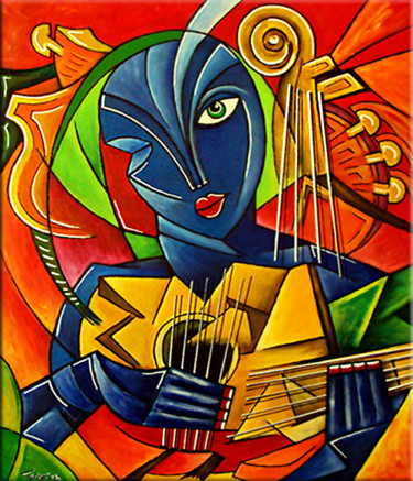 Painting titled "Guitarist" by Thomas Lange, Original Artwork, Oil