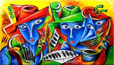 Schilderij getiteld "Musical Trio - Musi…" door Thomas Lange, Origineel Kunstwerk, Acryl