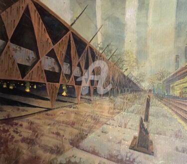 Malerei mit dem Titel "Station de train" von Thomas Liébart, Original-Kunstwerk, Acryl