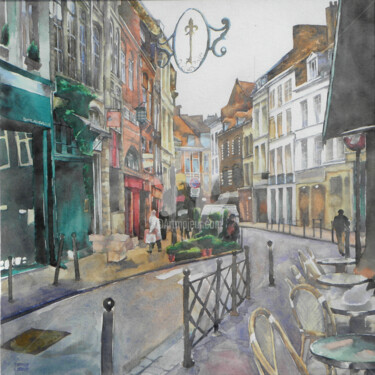 Malerei mit dem Titel "Rue de la Clef-Lille" von Thomas Liébart, Original-Kunstwerk, Aquarell