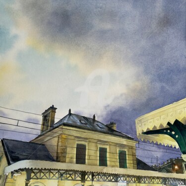Painting titled "Gare de Fontenay au…" by Thomas Liébart, Original Artwork, Watercolor