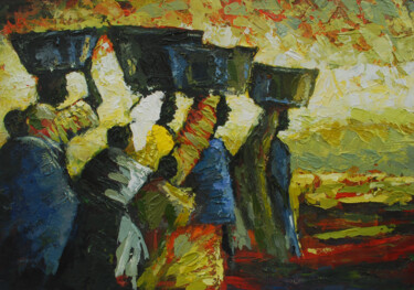 Peinture intitulée "HAWKERS [acrylic on…" par Terra Bantu, Œuvre d'art originale, Huile