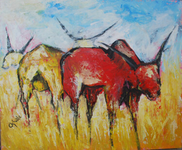 Malerei mit dem Titel "grazing [acrylic on…" von Terra Bantu, Original-Kunstwerk, Öl