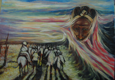 Картина под названием "the journey [acryli…" - Terra Bantu, Подлинное произведение искусства, Масло