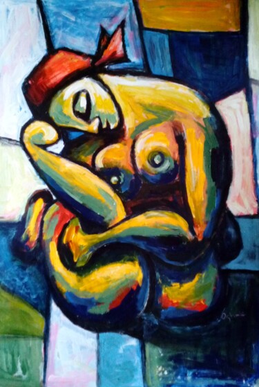 Картина под названием "Lady from the shower" - Terra Bantu, Подлинное произведение искусства, Акрил