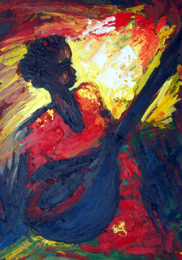 Картина под названием "guitar boy [acrylic…" - Terra Bantu, Подлинное произведение искусства, Масло