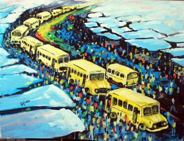 Картина под названием "lagos trafic [gouac…" - Terra Bantu, Подлинное произведение искусства, Масло