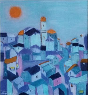 Peinture intitulée "French Hilltop Town…" par Thomas Patchell, Œuvre d'art originale, Pastel