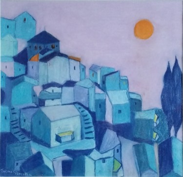 Peinture intitulée "French Hilltop Vill…" par Thomas Patchell, Œuvre d'art originale, Pastel