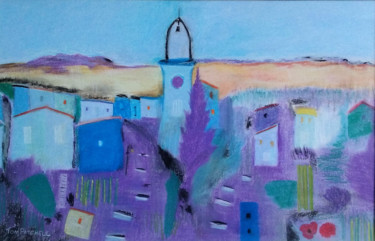 Peinture intitulée "French Hilltop Town…" par Thomas Patchell, Œuvre d'art originale, Pastel