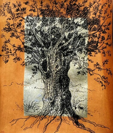 Dessin intitulée "Chêne étude" par Thomas Rodet, Œuvre d'art originale, Encre