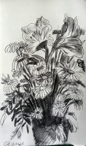 Dessin intitulée "Bouquet de fleurs é…" par Thomas Rodet, Œuvre d'art originale, Encre
