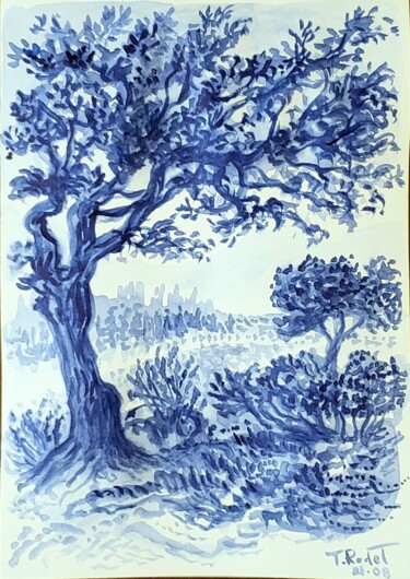 Peinture intitulée "Arbre bleu indanthr…" par Thomas Rodet, Œuvre d'art originale, Aquarelle
