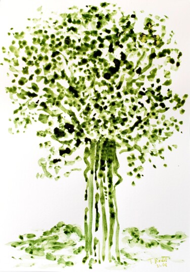 Drawing titled "Arbre vert" by Thomas Rodet, Original Artwork, Watercolor