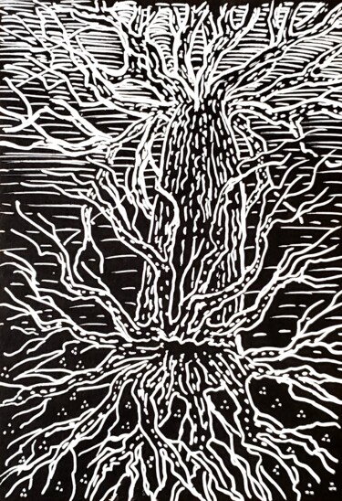 Рисунок под названием "Déraciné des branch…" - Thomas Rodet, Подлинное произведение искусства, Мел
