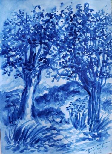 Dessin intitulée "Collines ... (pour…" par Thomas Rodet, Œuvre d'art originale, Aquarelle