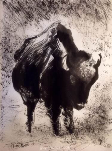 Drawing titled "Bison d'encre" by Thomas Rodet, Original Artwork, Ink