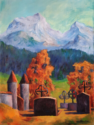 Painting titled "Friedhof mit Aussic…" by Thomas Stellmacher, Original Artwork, Acrylic