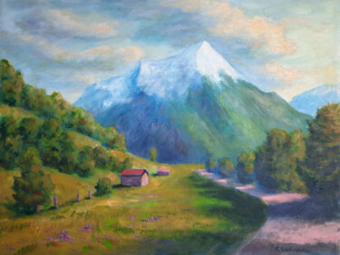 Malerei mit dem Titel "Graukogel und Gaste…" von Thomas Stellmacher, Original-Kunstwerk, Acryl Auf Keilrahmen aus Holz monti…