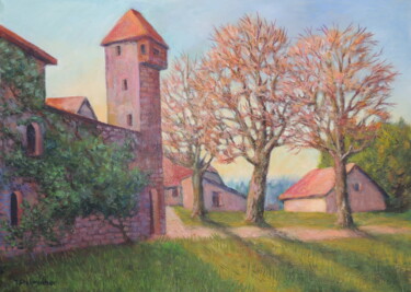 Painting titled "An der Stadtmauer i…" by Thomas Stellmacher, Original Artwork, Acrylic Mounted on Wood Stretcher frame