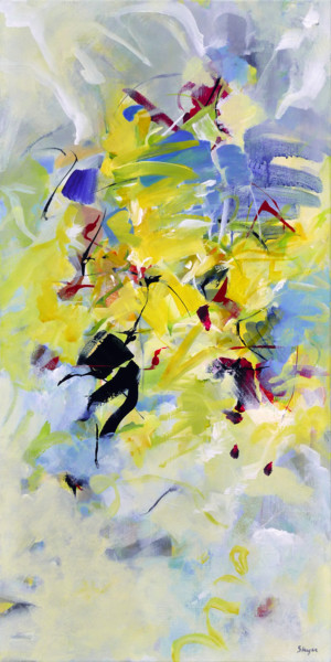 Malerei mit dem Titel "Yellow On Blue" von Thomas Steyer, Original-Kunstwerk, Acryl