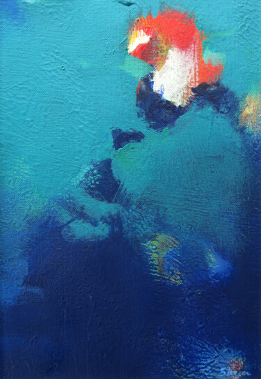 Painting titled "Cerulean Serenity:…" by Thomas Steyer, Original Artwork, Acrylic Mounted on Cardboard