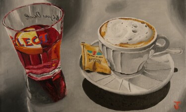 Картина под названием "Cappuccino e apperi…" - Thomas Svoboda, Подлинное произведение искусства, Масло
