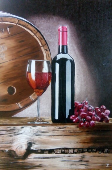 Malerei mit dem Titel "Weinflasche und Wei…" von Thomas Svoboda, Original-Kunstwerk, Öl