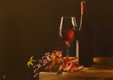 Malerei mit dem Titel "Weinflasche und wil…" von Thomas Svoboda, Original-Kunstwerk, Öl
