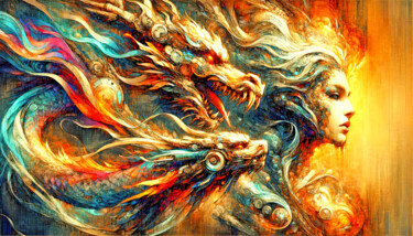Artes digitais intitulada "Couleur Dragon" por Thomas Thomopoulos, Obras de arte originais, Imagem gerada por IA