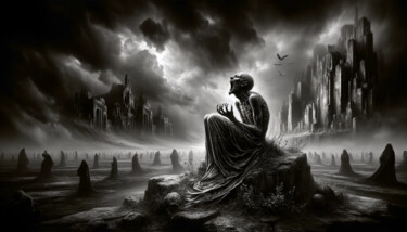 Digitale Kunst getiteld "Darkness" door Thomas Thomopoulos, Origineel Kunstwerk, AI gegenereerde afbeelding