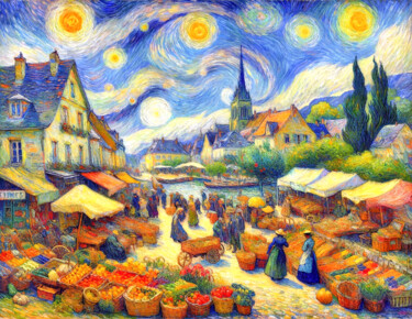 Digital Arts titled "Le marché" by Thomas Thomopoulos, Original Artwork, AI generated image
