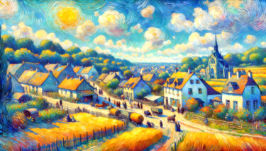 Arts numériques intitulée "Le village" par Thomas Thomopoulos, Œuvre d'art originale, Image générée par l'IA