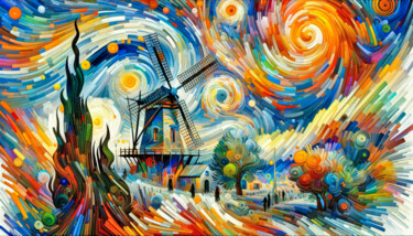 Artes digitais intitulada "Au vent le moulin" por Thomas Thomopoulos, Obras de arte originais, Imagem gerada por IA