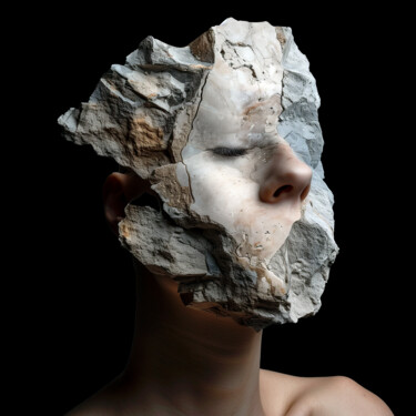 Digitale Kunst mit dem Titel "La roche humaine" von Thomas Thomopoulos, Original-Kunstwerk, KI-generiertes Bild