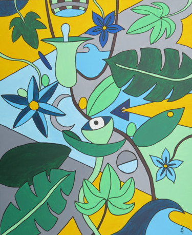 Schilderij getiteld "L'ivre Jungle" door Thomas Delalande, Origineel Kunstwerk, Acryl