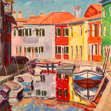 Painting titled "Burano, lagune de V…" by Thomas Grotzky, Original Artwork, Oil Mounted on Wood Stretcher frame