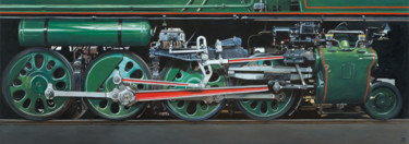 Malerei mit dem Titel "Grüne Lokomotive" von Thomas Kaemmerer, Original-Kunstwerk, Öl