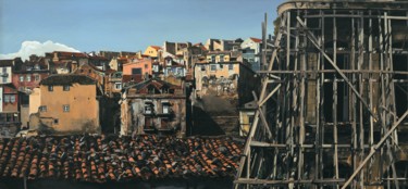 Malerei mit dem Titel "Dächer Lissabonn" von Thomas Kaemmerer, Original-Kunstwerk, Öl