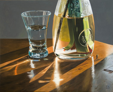 Malerei mit dem Titel "Wasserglas mit Vasse" von Thomas Kaemmerer, Original-Kunstwerk, Öl